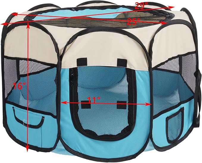 Pet Cat Playpen for Indoor Cats Enclosed,Puppy Small Dog Cat Tent Crates Cage,Portable Pet Dog Playpen,29x29x16,Blue/Beige,1Pack