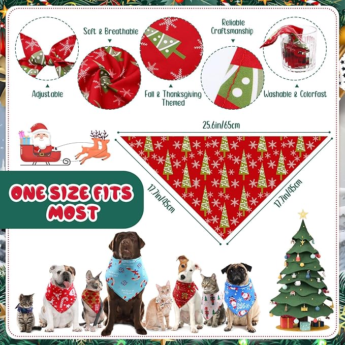 Kacctyen 300 Pcs Christmas Dog Bandanas Bulk Adjustable Winter Holiday Scarfs Washable Santa Snowman Christmas Tree Pet Bibs Pet Costume Accessories for Small Medium Large Dogs Cats Grooming Supplies