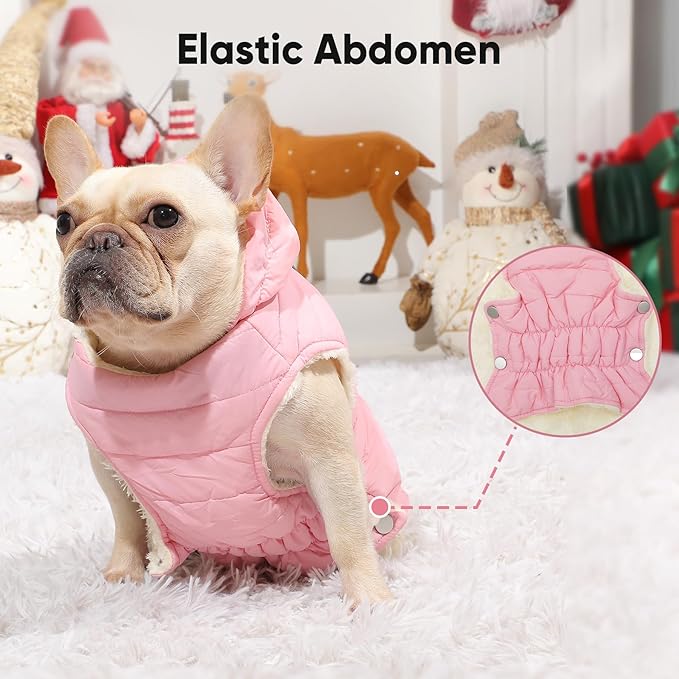 Fleece Lining Dog Hoodie with Harness Built in,Extra Warm Large Dog Jacket in Winter Doggie Coats with Drawstring Hooded,Light Pink XXXL
