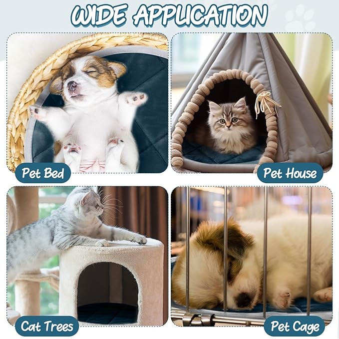 2 Pcs Self Warming Cat Mat Round Self Heating Pad Bed Reversible Machine Washable Heated Bed Anti Slip Warming Pad Pet Mat for Cat Crate Indoor Outdoor(Blue,16 Inch)
