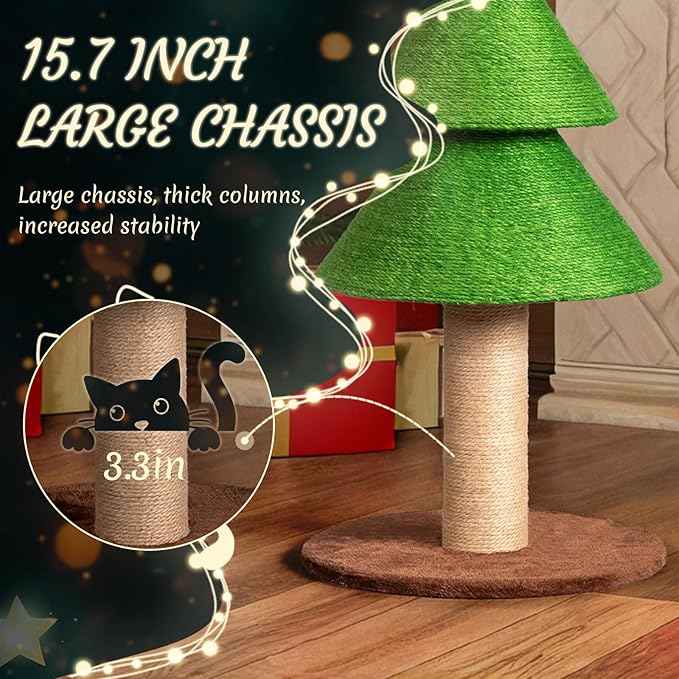 Outvita 31.5in Christmas Tree Cat Scratcher, Cat Scratching Post for Indoor Cats, Large Sisal Cat Scratching Tree Cat Scratch Tower, Grass Green
