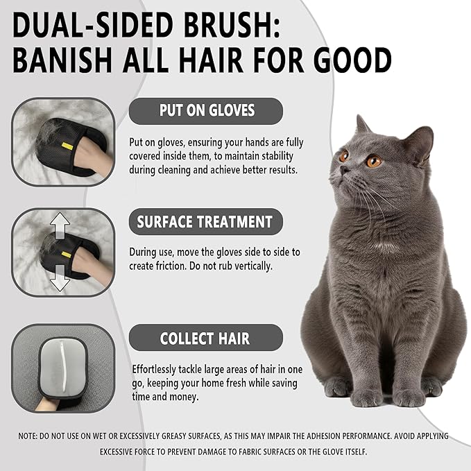 Pet Hair Removal Glove for Dogs & Cats, Reusable Electrostatic Glove for Clothes, Couch,Carpets, Car Seat, Individually Wrapped 1 Pack Black, S