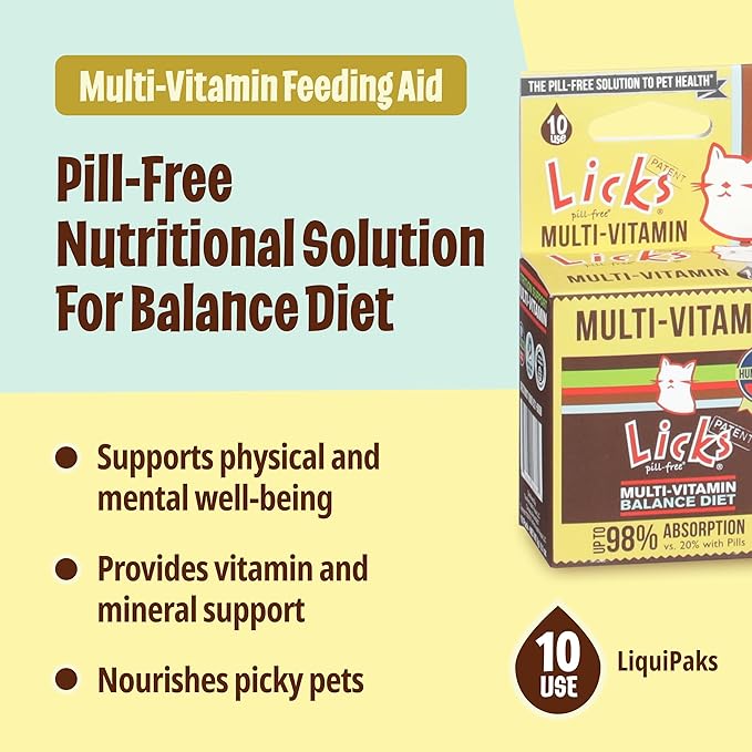 Licks Pill-Free Cat Multivitamin - Cat Supplement with Vitamin C, D, and Calcium - Multivitamin Pet Supplies - Gel Packets - 10 Use