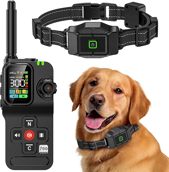 GPS Wireless Dog Fence, Electric Dog Fence Outdoor for Yard, Rechargeable, 25-999 Yards Adjustable Boundary, Real-Time Distance, Waterproof Collar, 3 Warning Modes Pet Containment System