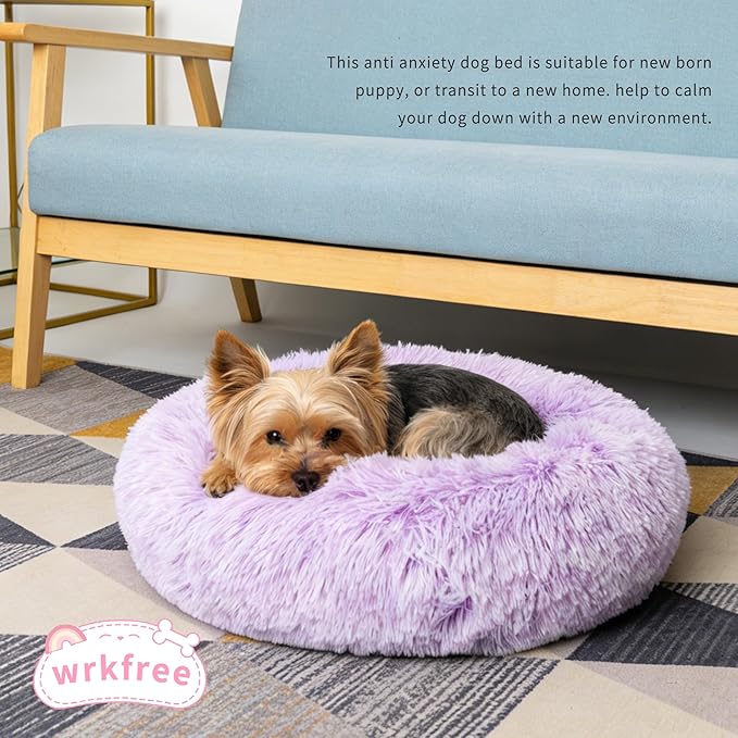 Purple and White Cat Bed for Indoor Cats Washable 15 inches Donut Soft Small Pet Bed,Calming Anti Anxiety Round Fits up to 5 lbs Warm Comfort Kitten Bed Indoor