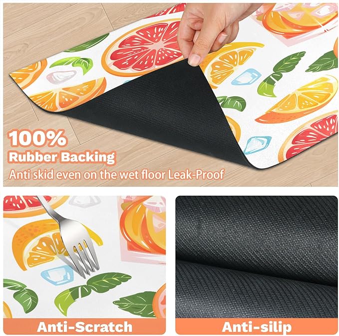 Orange Dog Food Mat for Floors Absorbent Dog Bowl Mat for Food and Water Dispenser Quick Dry Cat Food Placemat Pet Supplies 12" x 20", Summer Drink