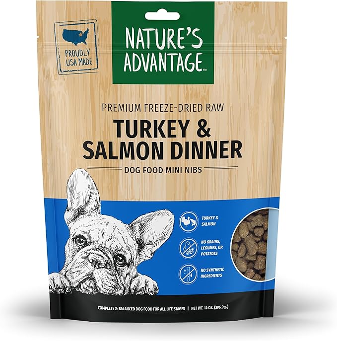 Nature's Advantage Freeze-Dried Raw Turkey & Salmon Dinner Dog Food Mini Nibs, 14 oz | Grain Free, High Protein Nutrition (Pack of 2)