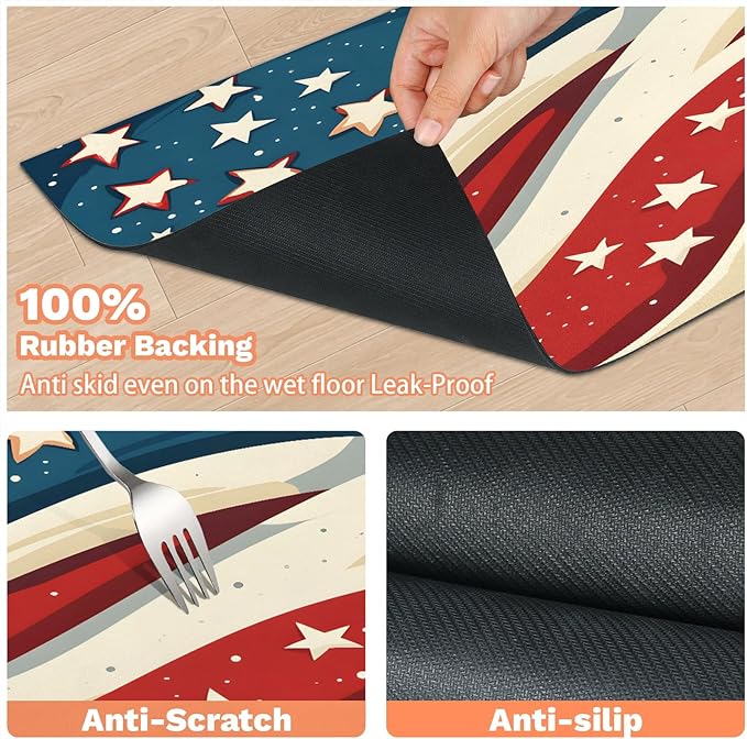 4th of July Dog Food Mat for Floors Absorbent Dog Bowl Mat for Food and Water Dispenser Quick Dry Cat Food Placemat Pet Supplies 16" x 24", Red White Stripes