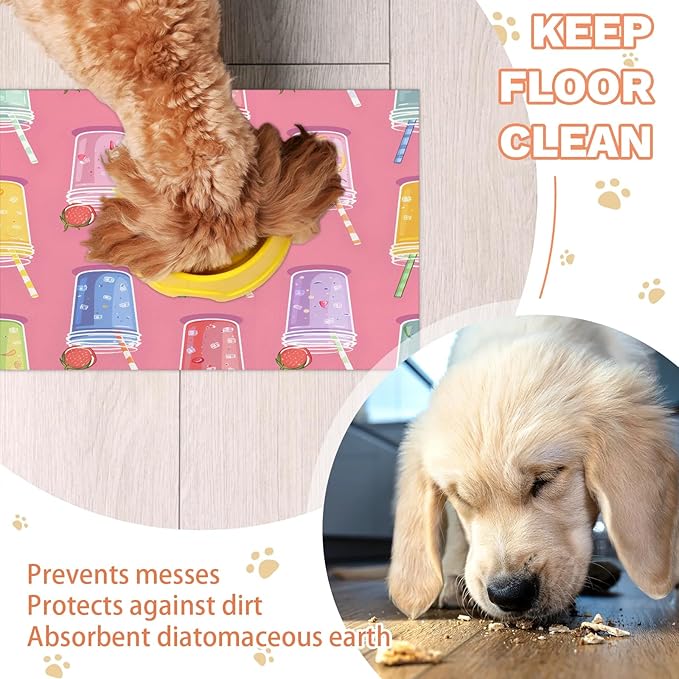 Fruit Juice Dog Food Mat for Floors Absorbent Dog Bowl Mat for Food and Water Dispenser Quick Dry Cat Food Placemat Pet Supplies 24" x 32", Colorful Juice