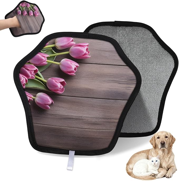 Farmhouse Tulip Electrostatic Pet Hair Removal Glove for Cats & Dogs - Reusable Grooming Mitt for Couch, Carpet, Car Seat & Laundry - Large 9x9 Inch