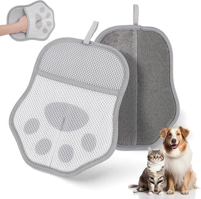 Pet Hair Removal Glove for Dogs and Cats - Electrostatic Pet Grooming Gloves, Washable & Reusable Hair Remover for Furniture, Couch, Carpet, Car Seats & Bedding (Gray)