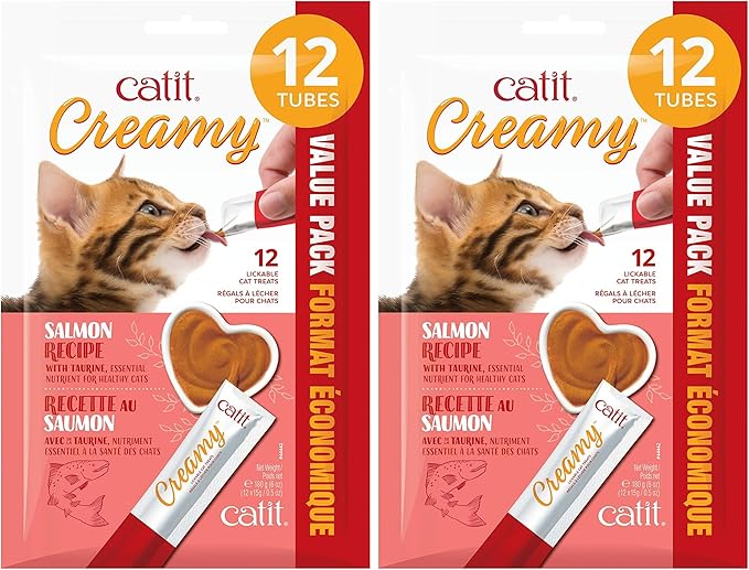 Catit Creamy Lickable Cat Treat, Healthy Cat Treat, Salmon, 24 Pack