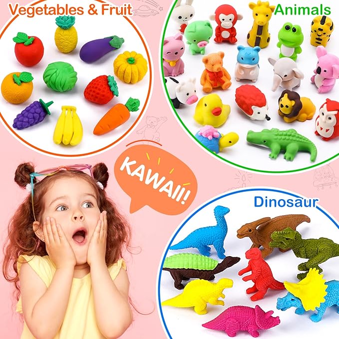 40 Pack Animal Erasers for Kids Bulk Desk Pets Classroom Prizes Treasure Box Toys for Classroom Supplies, 3D Puzzle Mini Erasers Pencil Eraser Back to School Supplies for Kids Party Favors (Random)