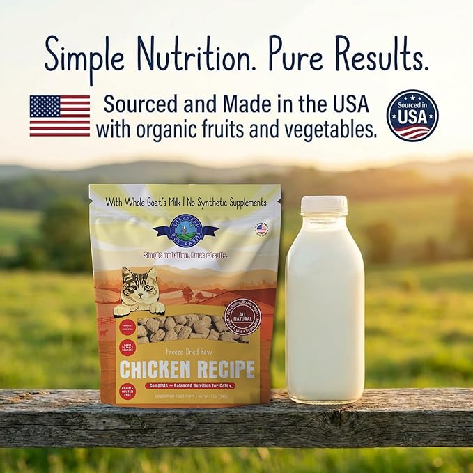 Shepherd Boy Farms Freeze-Dried Chicken Cat Food – High-Protein, Grain-Free, Made with Organic Fruits & Veggies & Goat’s Milk (12oz)