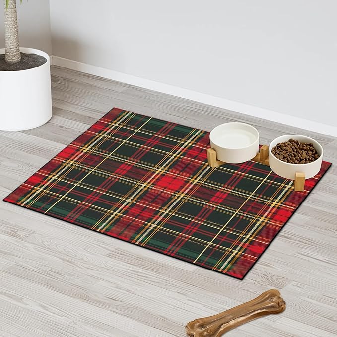Buffalo Check Dog Food Mat for Floors Absorbent, Quick Dry Water Dispenser Mat for Food, Water, Pet Supplies 24" x 32", Farmhouse Plaid