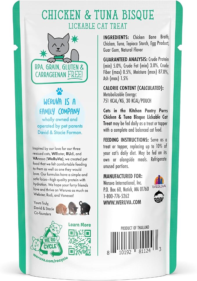 Weruva Cats in The Kitchen Pantry Pours, Chicken and Tuna Bisque, 1.4oz Pouch, Pack of 12