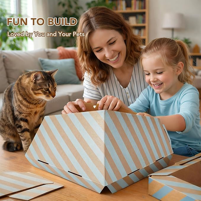 PETNOVO Foldable Cat Bed & House for Travel – Origami Cardboard Cat House with Built-in Honeycomb Scratcher Pad, No-Tools Assembly, FSC-Certified Recyclable, Grey, 18.5" L x 18.5" W x 11.8" H