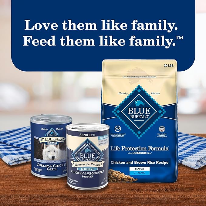 Blue Buffalo Homestyle Recipe Senior 7+ Chicken and Vegetable Dinner Wet Dog Food for Senior 7+ Dogs, Chicken Recipe, 12.5 oz. Cans, 3 Count