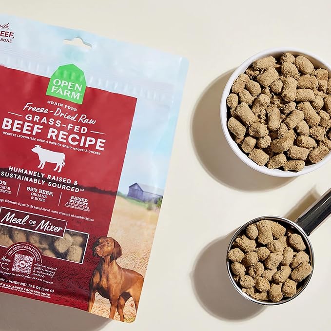 Open Farm Freeze Dried Raw Dog Food, Humanely Raised Meat Recipe with Non-GMO Superfoods and No Artificial Flavors or Preservatives (3.5 Ounce (Pack of 1), Grass Fed Beef Recipe)