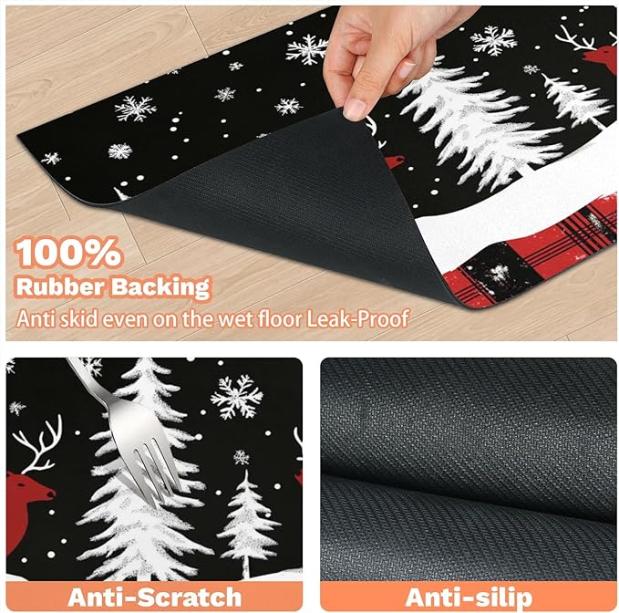 Christmas Forest Deer Dog Food Mat for Floors Absorbent, Quick Dry Water Dispenser Mat for Food, Water, Pet Supplies 17" x 30",