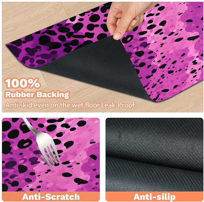 Leopard Print Dog Food Mat for Floors Absorbent Dog Bowl Mat for Food and Water Dispenser Quick Dry Cat Food Placemat Pet Supplies 17" x 30", Purple Wild Skin