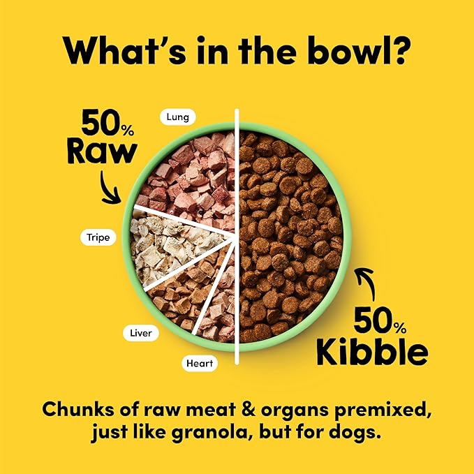 RawMix50 Premium Freeze-Dried Raw Grass-Fed Lamb Recipe Dog Food, Protein Rich, Includes Kibble, Non-GMO, No Wheat or Corn, 12 oz