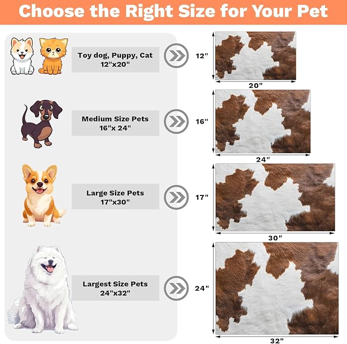 Cow Print Dog Food Mat for Floors Absorbent Dog Bowl Mat for Food and Water Dispenser Quick Dry Cat Food Placemat Pet Supplies 24" x 32", Brown Cow Skin