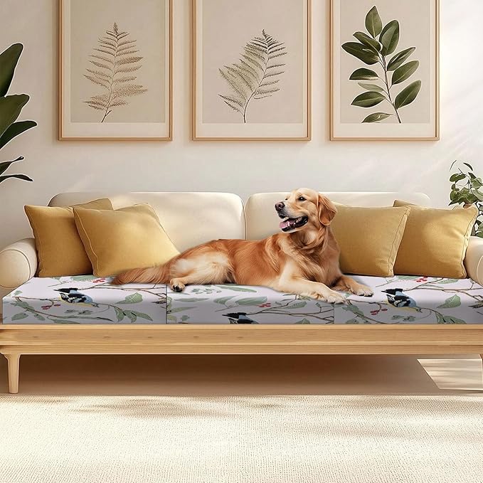 HANDONTIME 8Pcs Outdoor Patio Cushion Covers Bird Branch Stretch Couch Cushion Cover Patio Couch Slipcover for Outdoor/Indoor Washable Non-Slip Furniture Protector for Pet (Branches Birds,Cover Only)