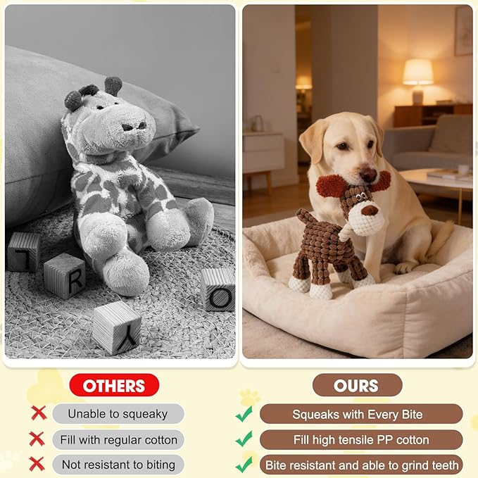 Indestructible Dog Toys,New Dog Toys for Aggressive Chewers,Squeaky Durable Chew Toy for Indoor Pups Teething,Puppy Teething Toys (Brown Dog)