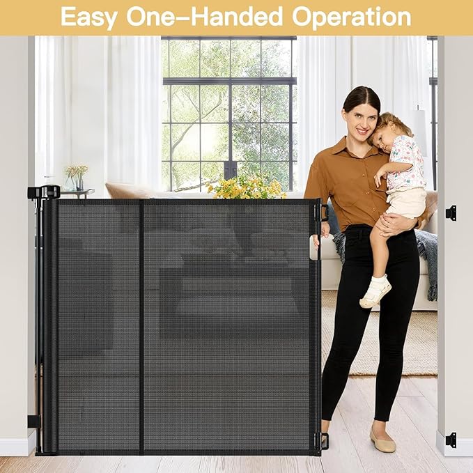 Reinforced 42" Extra Tall Pet Gate 55" Wide Retractable Baby Gate with Support Rods - Retractable Dog Gate Indoor/Outdoor Retractable Gate, Bottom Anti-Escape Tall Dog Gates for Doorways, Black