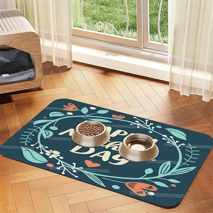 Pet Feeding Mat Absorbent Dog Mat for Food and Water Bowl Dog Accessories Happy Mother's Day Floral Gift for Mom Gc Pet Supplies Dogs Quick Dry Cat Water Dispenser Mats 24x16In