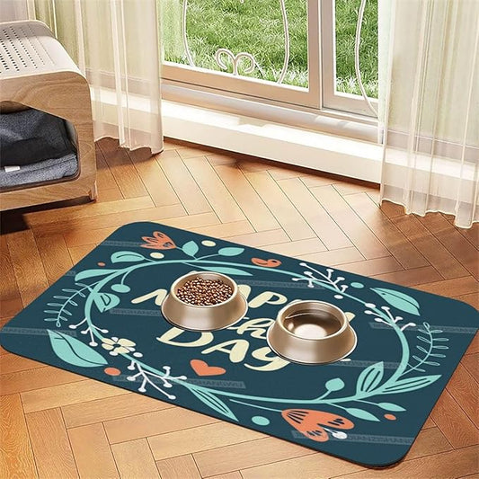 Pet Feeding Mat Absorbent Dog Mat for Food and Water Bowl Dog Accessories Happy Mother's Day Floral Gift for Mom Gc Pet Supplies Dogs Quick Dry Cat Water Dispenser Mats 24x16In