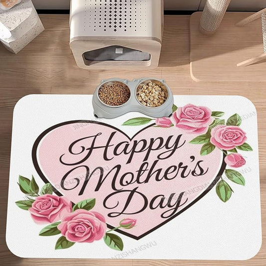 Dog Food Mat Dog Mat for Food and Water 18X12In Happy Mother's Day Floral Gift Mom Df No Stains Cat Pet Feeding Mats Water Bowl for Messy Drinkers