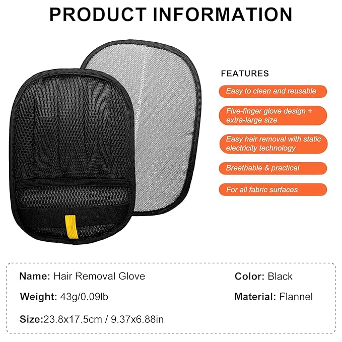 Pet Hair Removal Glove - Magic Brush Electrostatic Mitt for Dogs & Cats Reusable Grooming Gloves Pet Hair Remover Tool with 5-Finger Design for Couch, Carpet, Furniture, Laundry & Clothing