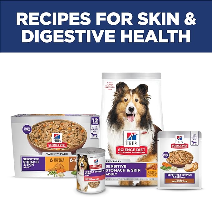 Hill's Science Diet Sensitive Stomach & Skin, Puppy, Stomach & Skin Sensitivity Support, Wet Dog Food, Salmon & Vegetable Stew, 12.5 oz Can, Case of 12
