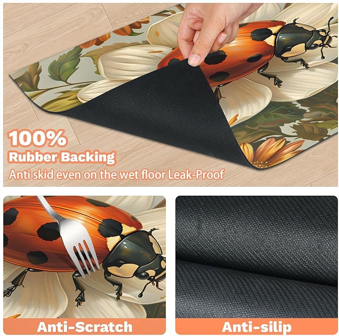 Ladybird Dog Food Mat for Floors Absorbent, Quick Dry Water Dispenser Mat for Food, Water, Pet Supplies 16" x 24", Daisy Flower