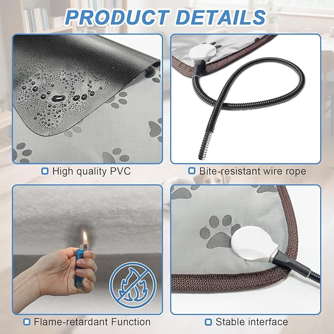 Bestio Extra Large Dog Heating Pad,47x30 in Heated Dog Bed with Constant Heat & Auto Modes，MET&UL Certified Pet Heating Pad,Chew-Resistant Cord,Waterproof Washable Cover- Blue