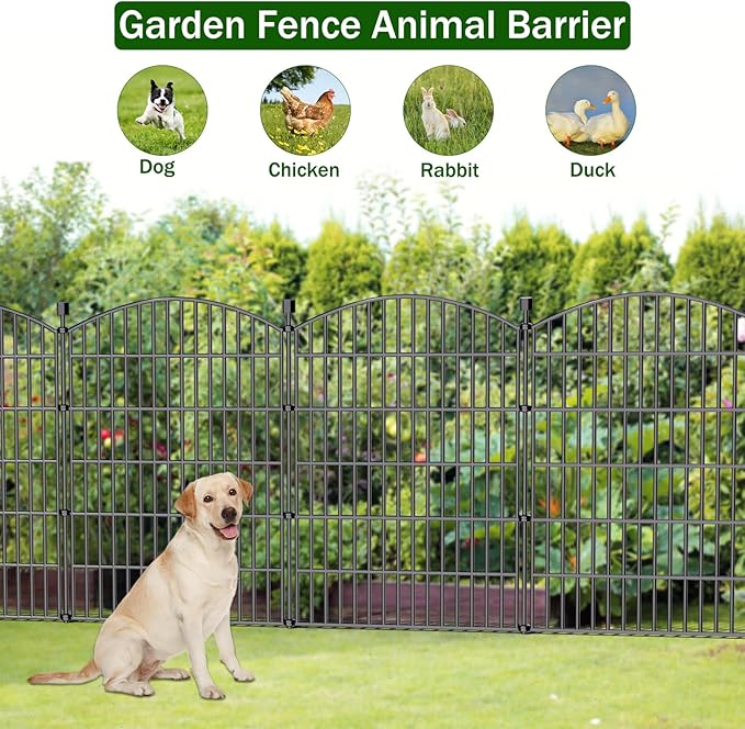 No Dig Decorative Garden Fence 5 Panels, 40 in (H) x 11.8 ft (L), Dog Fence Outdoor for Yard, Rustproof Metal Animal Barrier Ground Stakes Fencing for Garden, Patio, Flower Bed