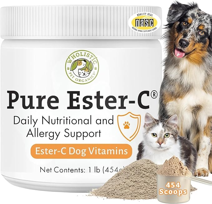 Wholistic Pet Organics Ester-C Powder for Dogs & Cats - Cat & Dog Allergy & Itch Relief - Vitamin C Immune Support Supplement - Itchy Skin Support for Seasonal Dog Allergy Relief - 1 lb - 454 Scoops