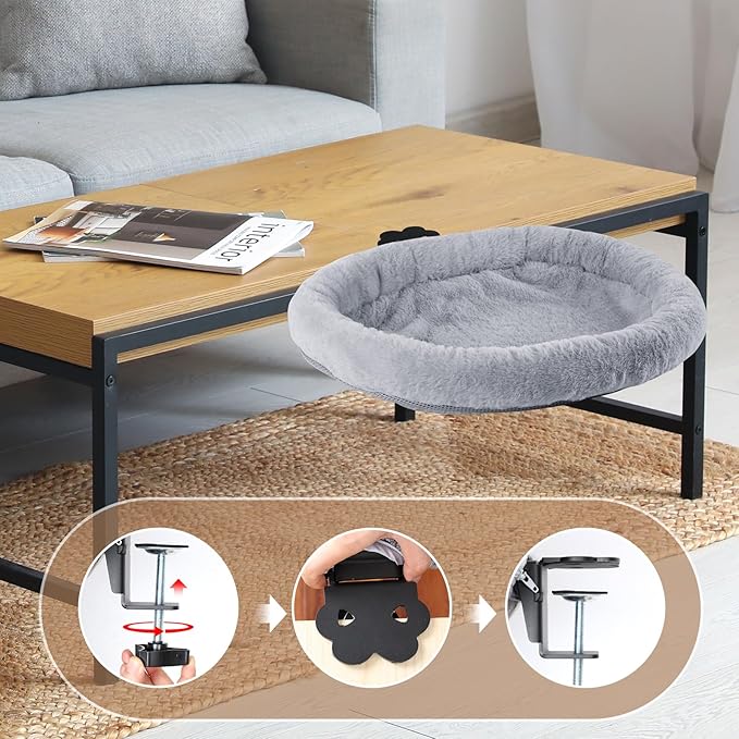 Cat Desk Bed - Adjustable Attachment Hammock Perch for Desks, Cozy Nest Design, Easy Mount Installation, Space-Saving Chair Bed for Cats, Supports Up to 45lbs, Perfect for Office & Home Use