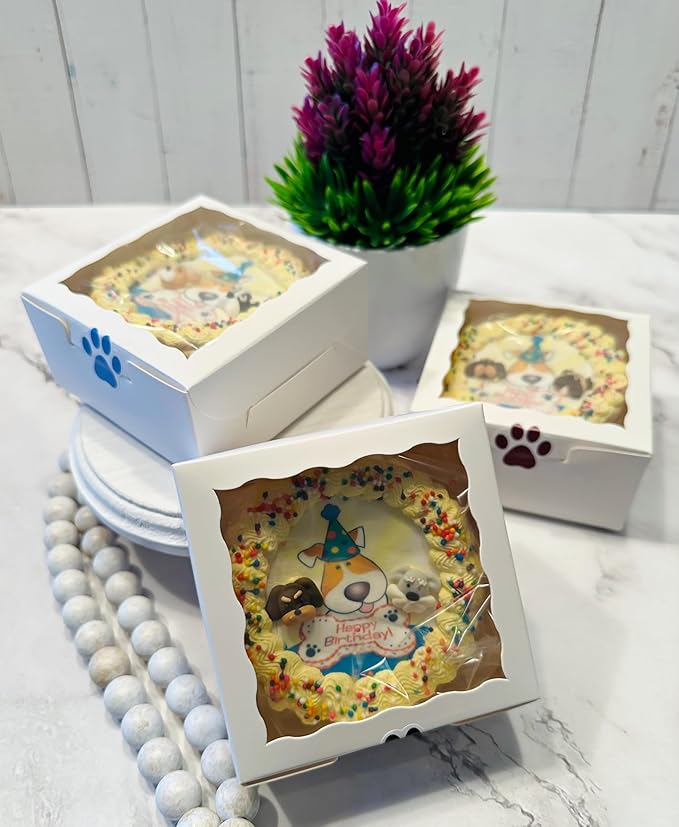 Crispy Yellow 3D Dog Birthday Cake- Edible Puppy Party Crispy Corn Grits Cake- Handmade with Love- Perfect Dog Party Cake Boxed, Iced and Decorated