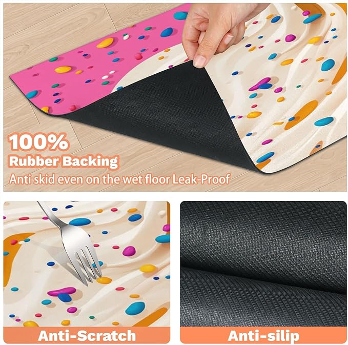 Ice Cream Dog Food Mat for Floors Absorbent Dog Bowl Mat for Food and Water Dispenser Quick Dry Cat Food Placemat Pet Supplies 24" x 32", Colorful Dessert
