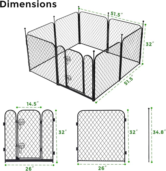 Paw Safe Dog Playpen for Indoor, 32 Inch 8 Panels Anti-pinch Diamond Mesh Dog Fence for Small Medium Dogs, Metal Stable Dog Play Pen with Door, Portable Pet Playpen for Outdoor RV Camping Yard