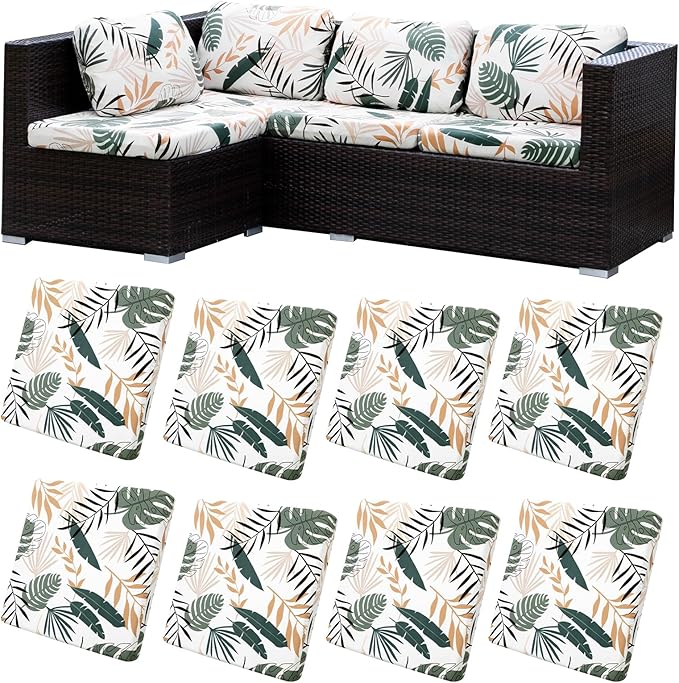 HANDONTIME Modern Plants Outdoor Cushion Covers 8pcs Green Leaves White Couch Cushion Covers Replacement Patio Couch Cover Sofa Cover Indoor Patio Cushion for Outdoor Furniture Washable, Cover Only