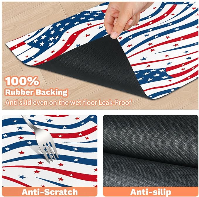 4th of July Dog Food Mat for Floors Absorbent Dog Bowl Mat for Food and Water Dispenser Quick Dry Cat Food Placemat Pet Supplies 12" x 20", American Stars