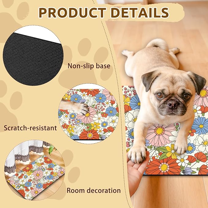 GLOBLELAND Florals Pet Food Mat for Floors 11.8×20 inch Dogs Food Mats Absorbent Dog Bowl Mat Quick Dry Dog Cat Pet Placemats Pets Supplies for Water Dispenser