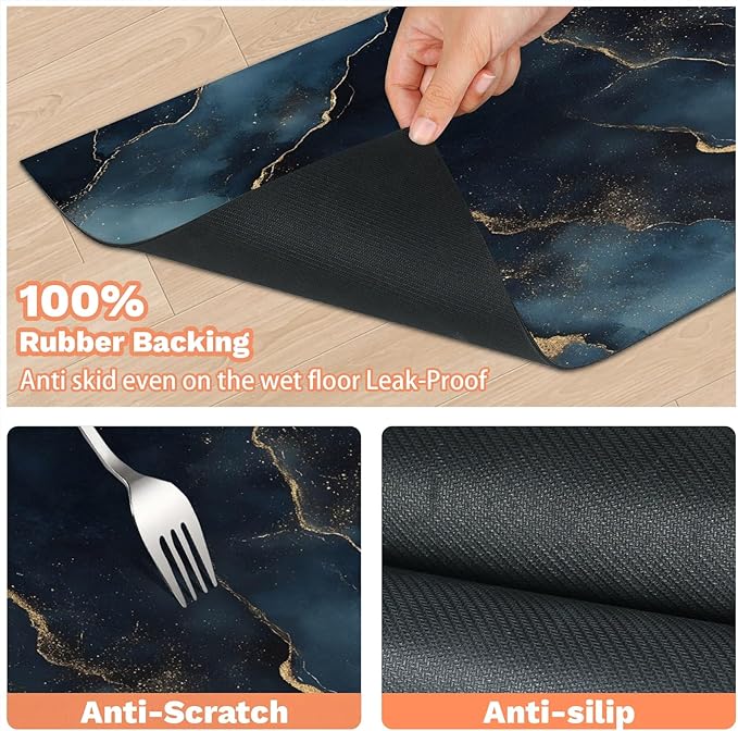 Black Marble Dog Food Mat for Floors Absorbent, Quick Dry Water Dispenser Mat for Food, Water, Pet Supplies 16" x 24", Marble