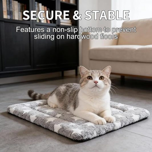 Dog Crate Mat, 4 Piece Reversible Pet Bed, Polyester, Machine Washable, Small Dogs & Cats, Rectangular (Gray Star, 18" L x 14" W x 1.5Th)