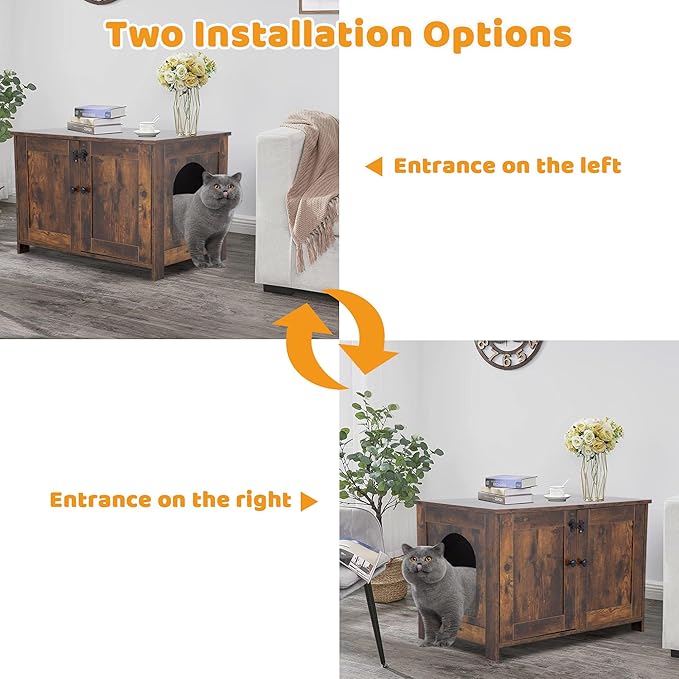 Cat Litter Box Enclosure Furniture, Wooden Cat Bathroom Furniture Storage Cabinet with Removable Divider, Fit Most Cats and Litter Box