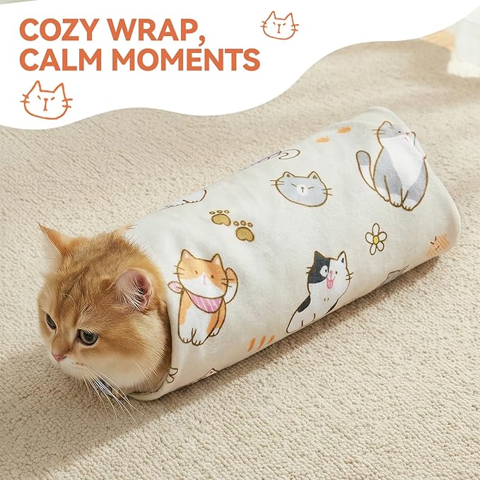 BFNN Cat Grooming Wrap for Cutting Nails, 31.5" Anti-Escape Calming Cat Swaddle Wrap for Medicine, Nail Clipping, Teeth Brushing, Ear Cleaning, Self-Adherent Burrito Restraint, (CatLand, XL)